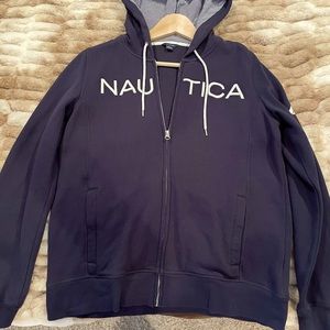 Nautica navy zip up hoodie size L